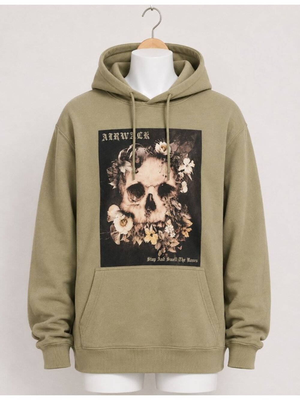 Men's "Smell The Roses" Green Fleece Pullover Hoodie Size Medium NWT Airwalk